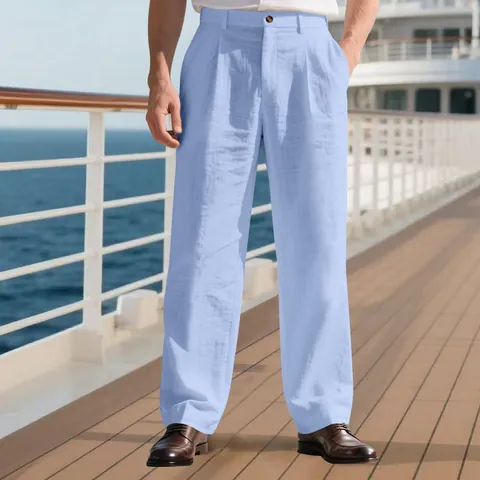 Men's Linen Casual Trousers Gurkha Style Relaxed Fit Straight Leg Business Suit Pants Summer Thin Breathable Lightweight Trousers