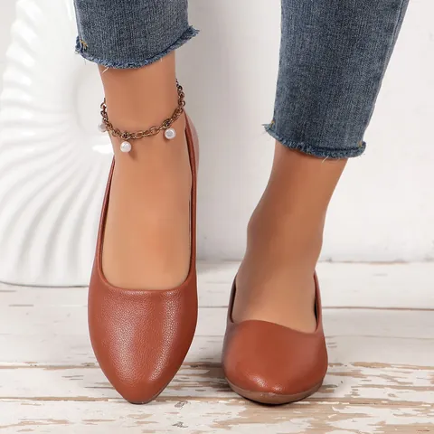 Women Pointed Toe Flat Shoes Minimalist Shallow Mouth Slip On Loafers PU Leather Casual Daily Solid Color Comfortable Footwear