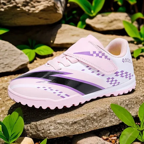 Kinder Profi Kunstrasen Fußballschuhe Jungen Mädchen Klettverschluss Leicht Rutschfest Atmungsaktiv Fußball Training Sneakers Blitzmuster