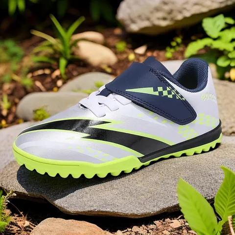Kinder Profi Kunstrasen Fußballschuhe Jungen Mädchen Klettverschluss Leicht Rutschfest Atmungsaktiv Fußball Training Sneakers Blitzmuster