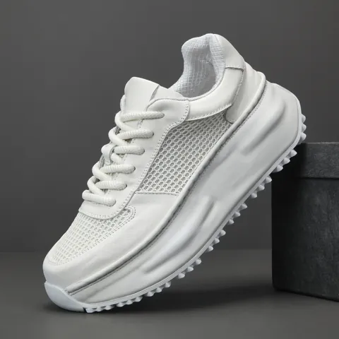 Hommes Cuir de Vachette Véritable Mesh Plateforme Chaussures de Papa Augmentation de Taille Baskets Motif Serpent Mode