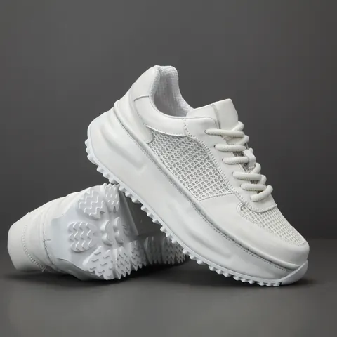 Hommes Cuir de Vachette Véritable Mesh Plateforme Chaussures de Papa Augmentation de Taille Baskets Motif Serpent Mode