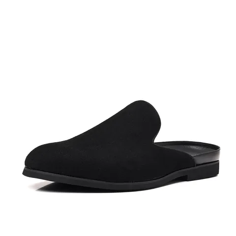 Hommes Été Loafers Sans Talon PU Cuir Givré Mules Couleur Unie Chaussures Hommes Décontractées Respirantes Noir Bleu Camel