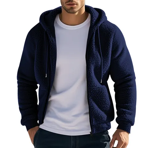 Heren Amerikaanse Casual Ruime Hoodie Jas met Rits Verdikte Sherpa Fleece Winter Warme Bovenkleding Polyester Top