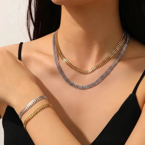 Collier Et Bracelet En Acier Inoxydable Tressé Chaîne De Blé Pour Femmes Plaqué Or Argent Minimaliste Rétro Bijoux De Mode