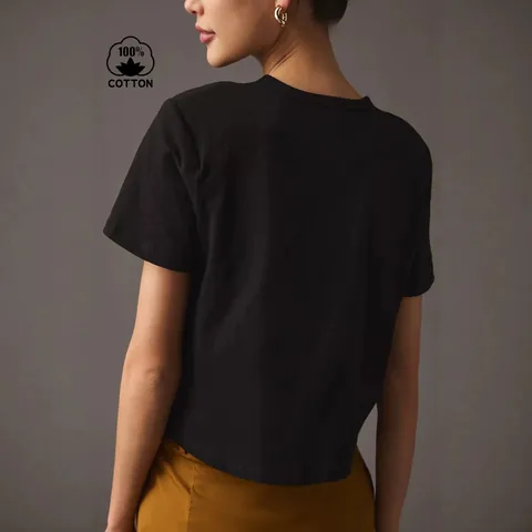 Women Casual 100% Cotton T-Shirt Short Sleeve Round Neck Good Vibes Only Heart Printed Graphic Tee Black Summer Top