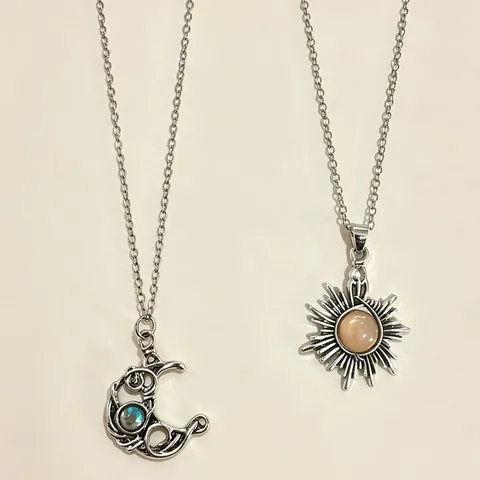 Bohemian Retro Moonstone Moon Pendant Necklace Silver Wire Wrapped Hollow Out Sun Geometric Jewelry For Women
