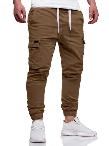 Men's Quick Dry Cargo Jogger Pants Multi-Pocket Casual Sport Sweatpants Mid Waist Drawstring Solid Color Outdoor Trousers