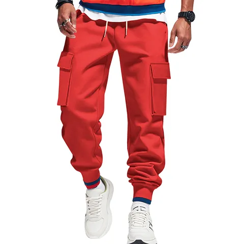 Heavyweight Men's Cargo Jogger Pants Multi-Pocket Casual Sweatpants Urban Streetwear Outdoor Loose Work Trousers Elastic Drawstring Bottoms