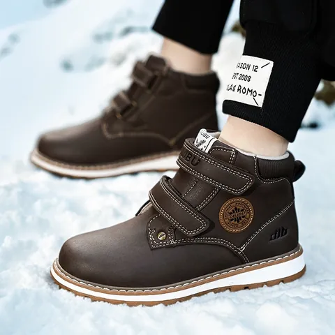 Bottes Martin d'Hiver pour Enfants Garçons Filles Imperméables Doublées de Fourrure Chaude Chaussures d'Extérieur Antidérapantes