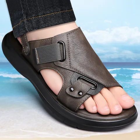 Herren Outdoor Freizeit Mikrofaser-Leder Sandalen Atmungsaktiv Rutschfeste EVA Weiche Sohle Strandschuhe Dual-Purpose Slipper Für Den Sommer