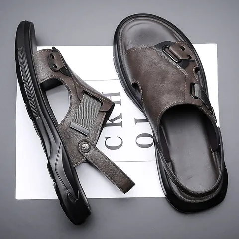Herren Outdoor Freizeit Mikrofaser-Leder Sandalen Atmungsaktiv Rutschfeste EVA Weiche Sohle Strandschuhe Dual-Purpose Slipper Für Den Sommer