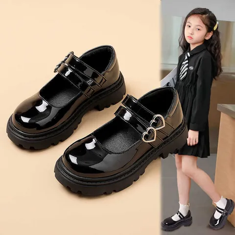 Mädchen Mary Jane Schuhe Schwarz Herz Schnalle Prinzessin Schuhe Formale Schule Aufführung Schuhe Rutschfest Weich Sohle