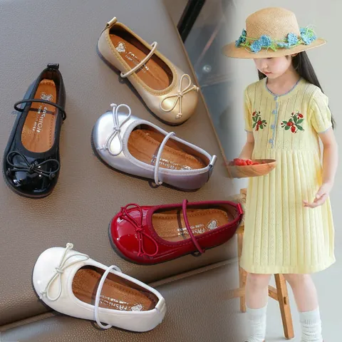 Toddler Girls Princess Leather Shoes Bowknot Patent PU Flat Shoes Stylish Korean School Party Casual Single Shoes