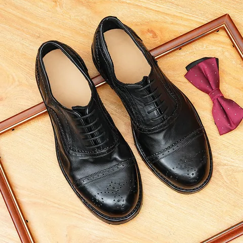 Men Vintage Goodyear Welted Horsehide Oxford Shoes British Brogue Carving Washed Wrinkled Genuine Leather Sole Business Formal Shoes