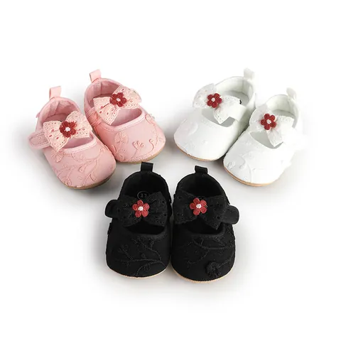 Baby Girls Floral Embroidery Bow Walking Shoes Soft Sole Non-slip Canvas Infant First Walkers Spring Autumn Breathable Shoes