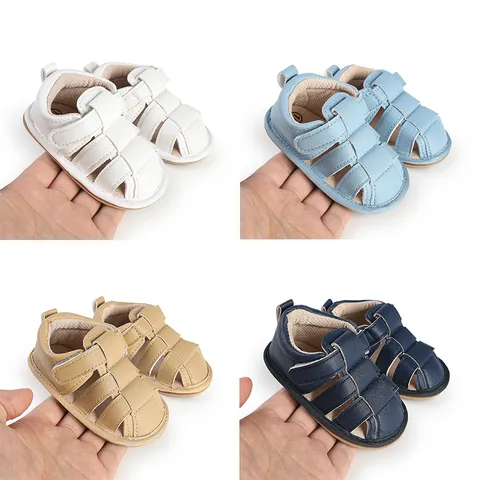 Summer Baby Sandals Breathable Synthetic Leather Pre-walker Shoes Soft Non-slip Sole Infant Toddler Newborn Hook and Loop Shoes