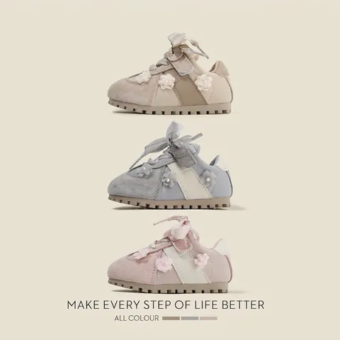 Baby Girls Boys First Walker Shoes Soft Sole Floral Bow German Trainer Style Sneakers Toddler Infant Non-slip Shoes Fall