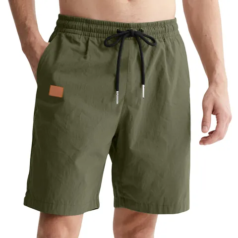 Men Casual Polyester Sport Shorts Drawstring Straight Leg Beach Shorts Comfortable Breathable Five-Point Pants Summer Outdoor Shorts