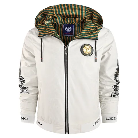 Men's Slim Fit Hooded Jacket Lightweight Polyester Embossed Windbreaker Casual Streetwear Outerwear Top
