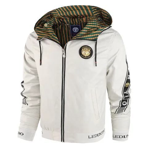 Men's Slim Fit Hooded Jacket Lightweight Polyester Embossed Windbreaker Casual Streetwear Outerwear Top