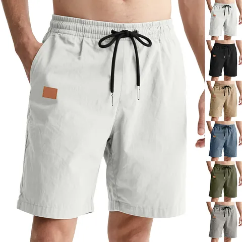 Men Casual Polyester Sport Shorts Drawstring Straight Leg Beach Shorts Comfortable Breathable Five-Point Pants Summer Outdoor Shorts