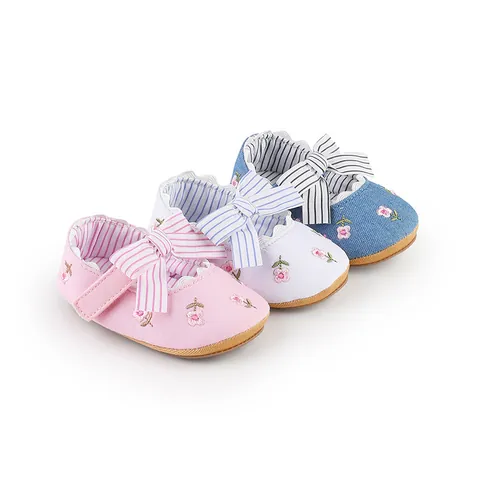 Baby Mädchen Prinzessin Lauflernschuhe Blumen Stickerei Schleife Weiche Sohle Segeltuch Erstlingsschuhe Täglich Lässig Kleinkind Schuhe