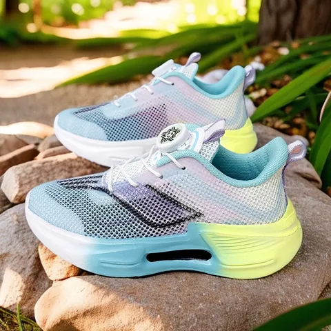 New Hollow Mesh Kids Running Shoes With Dial Lacing System Popcorn Cushioning Sole Sports Sneakers For Boys Girls