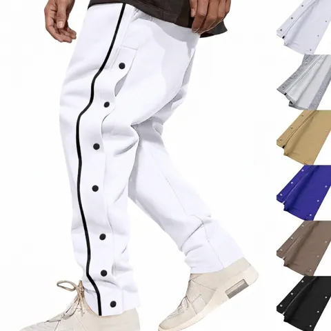Pantalones de Chándal de Peso Pesado Hip Hop Americano para Hombre con Botones de Presión High Street Basketball Tear Away