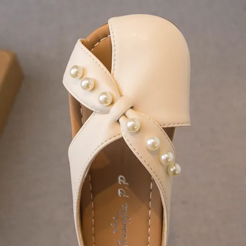 Zapatillas de Moda Princesa para Niñas Decoración de Perlas Artificiales Suela Blanda Correas Cruzadas Sandalias de Playa de Verano Niñas