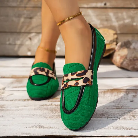 Mocasines de Lona Minimalistas para Mujer Zapatos Planos Color Sólido Con Estampado de Leopardo Slip-On Corte Bajo Zapatos Casuales Diarios