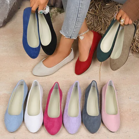 Scarpe Basse Semplici a Punta Quadrata da Donna in Camoscio Sintetico Loafer Scollatura Bassa Taglie Forti Tinta Unita Stile Coreano Casual