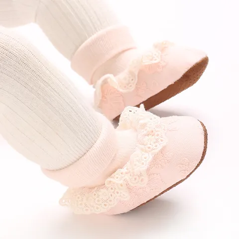 Baby Girl Lace Floor Socks Anti-Slip Soft Cotton First Walkers Infant Newborn 0-18 Months Floral Embroidery Princess Socks