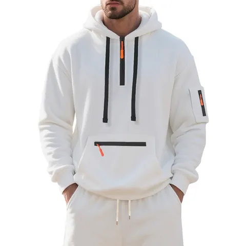 Herren Schwergewichts-Fleece-Hoodie Pullover Halb-Reißverschluss Sweatshirt Lässiges Einfarbiges Winter Warmes Kapuzen-Top