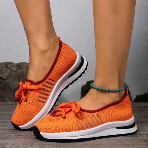 Women Flyknit Walking Shoes Breathable Lightweight Slip-on Comfortable Non-slip Mesh Sneakers Casual Sports Shoes For Seniors Mom
