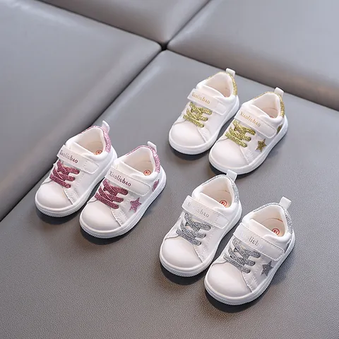 Toddler Boys Girls Star Print White Sneakers Waterproof Microfiber Leather Casual Non-slip Hook And Loop Shoes For 1-3 Years Old