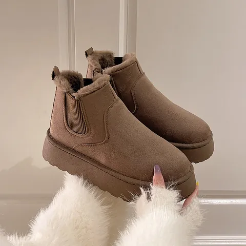 Women Winter Snow Boots Warm Plush Lining Platform Sole Slip On Short Boots Cotton Fabric Casual Non Slip Winter Shoes