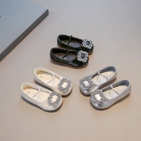 Scarpe da Principessa in Pelle Sintetica Morbida per Bambine Con Fibbia Quadrata in Strass Ballerine Slip-On per Scuola