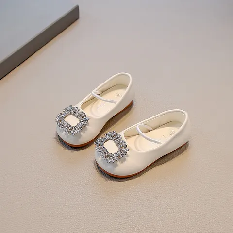 Mädchen Weiche Kunstleder Prinzessin Schuhe Strass Quadratische Schnalle Slip-On Ballerinas Für Kleinkinder Herbst Schule