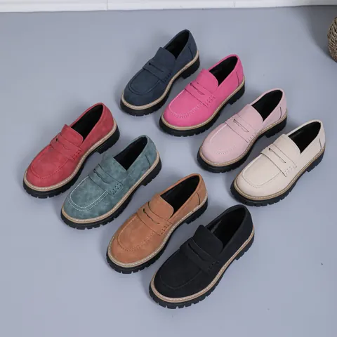 Mocassins Plateforme Style Britannique pour Femmes Talon Carré Rétro Microfibre Chaussures Coutures Contrastées Décontracté Quotidien Chaussures Talon Moyen Bout Rond