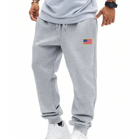 Men's American Loose Sporty Joggers Independence Day Sweatpants With US Flag Patch Drawstring Waist Casual Gym Pants