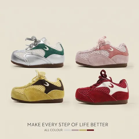 Toddler Sneakers Breathable Patchwork Walking Shoes Pigskin Mesh Non-slip Casual First Walker Shoes For Baby Boys Girls