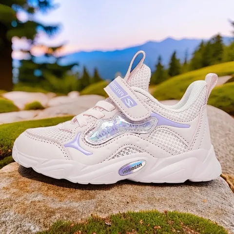 Kids Boys Girls Breathable Mesh Running Shoes Fabric Synthetic Leather Lightweight Anti-slip Sneakers For Outdoor Sports Casual Walking
