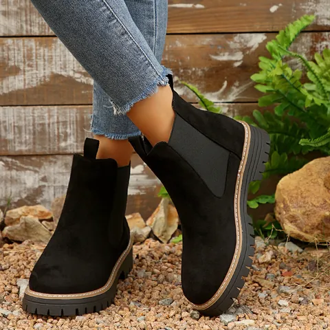 Dames Chelsea Boots Britse Stijl Platform Enkellaarzen PU Leer Martin Laarzen Effen Kleur Winter Warm Mode Casual Schoenen