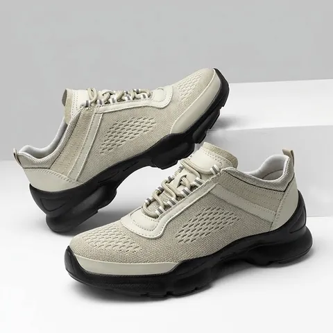 Men Outdoor Hiking Shoes Breathable Mesh Height Increasing Sneakers Non-slip Shock Absorption Cowhide Flyknit Footwear