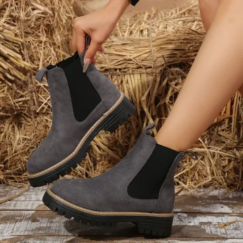 Dames Chelsea Boots Britse Stijl Platform Enkellaarzen PU Leer Martin Laarzen Effen Kleur Winter Warm Mode Casual Schoenen