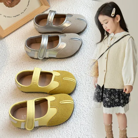 Kinder Mary Jane Schuhe Vintage Split Toe Tabi Flats Für Mädchen Retro Mikrofaser Leder Prinzessin Schuhe Klettverschluss MQ5072
