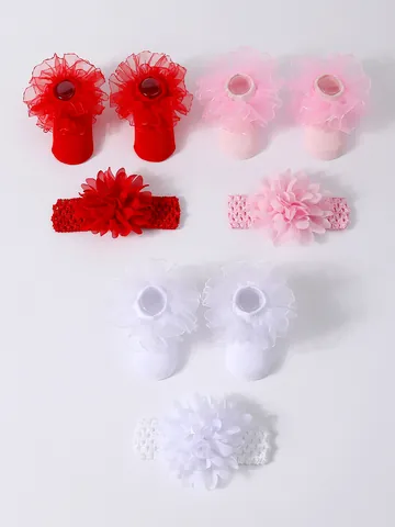 Juego de Calcetines y Diadema de Princesa para Bebé Niña Encaje Floral Algodón Calcetines de Suelo Accesorios para el Cabello