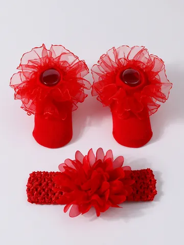 Juego de Calcetines y Diadema de Princesa para Bebé Niña Encaje Floral Algodón Calcetines de Suelo Accesorios para el Cabello