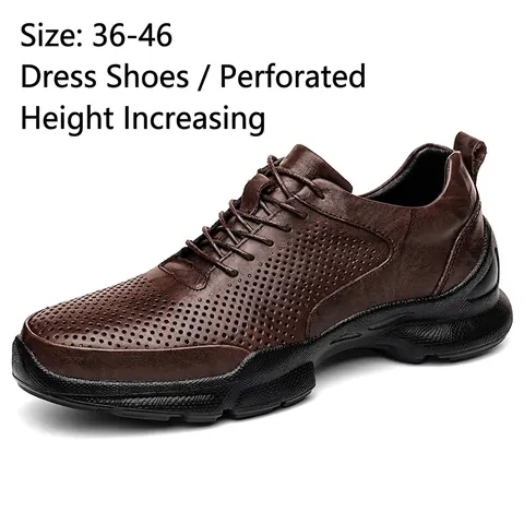 Scarpe da Camminata all'Aperto da Uomo in Pelle di Vacchetta Primo Fiore Traforate Traspiranti Antiscivolo Rialzo Interno Sneakers Business Casual